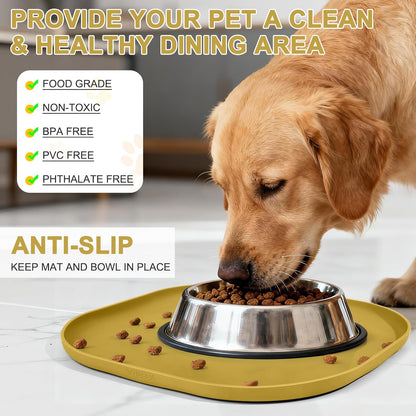SMILOOL Waterproof Silicone Pet Food Mat with Raised Edge for Dog & Cat | 19" x 12" Non-Slip Pet Feeding Mats with Lip for Food & Water Bowl, Food Grade, Easy Cleaning, Black