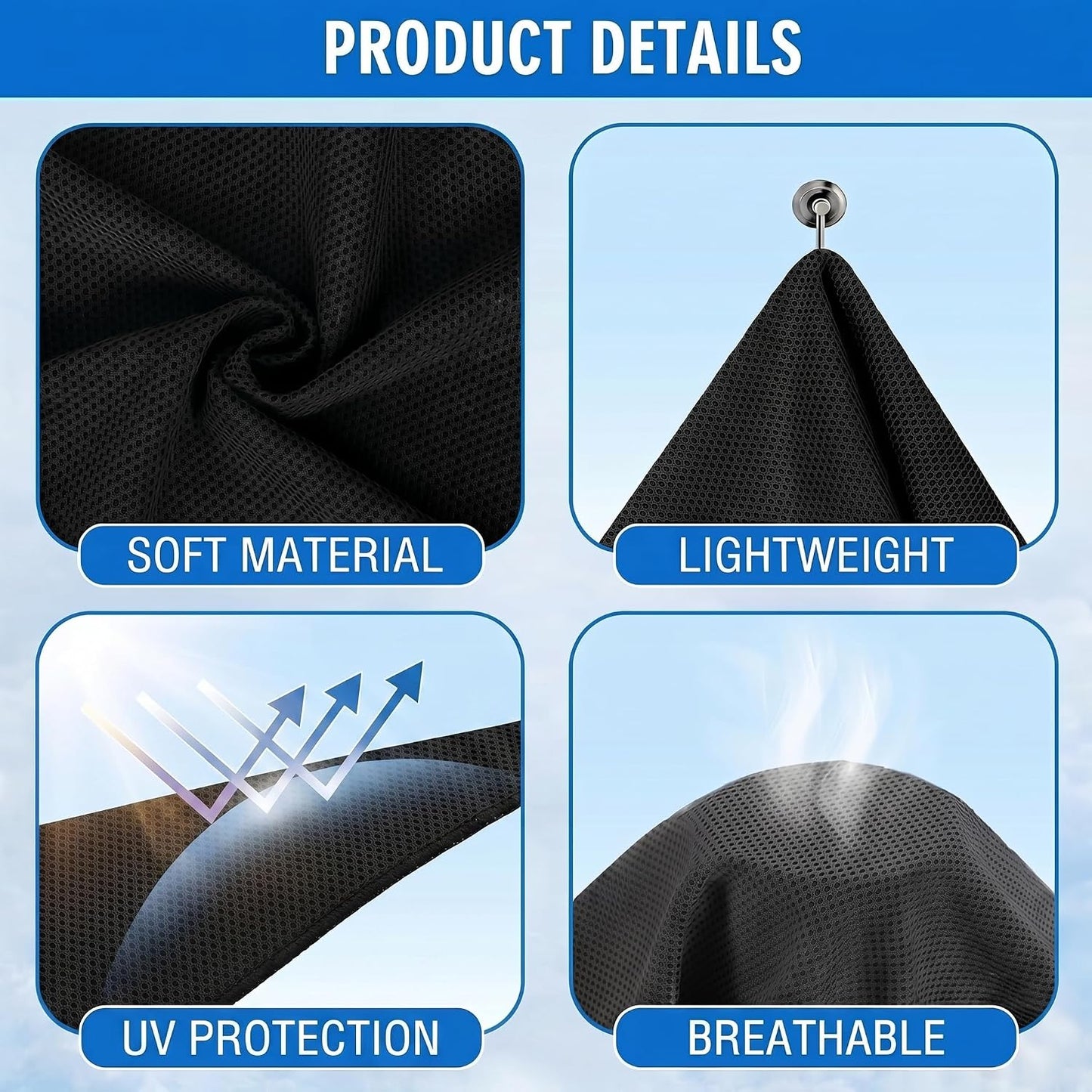 3 Pack Cooling Hoodie Towel, UPF 50 Sun Protection Cooling Towels for Neck and Face, Quick Drying Ice Towels for Hot Weather, Cooling Neck Wraps for Sport, Workout, Gym, Camping