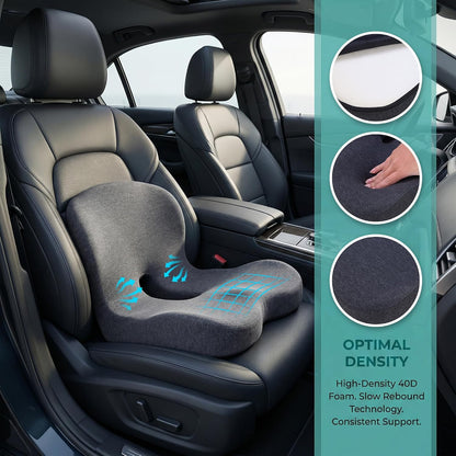 Memory Foam Car Seat Cushion – Ergonomic Driver Seat Cushion for Sciatica & Tailbone Pain, Breathable Non-Slip Car Seat Pad with Lumbar Support for Car, Truck, SUV, Office Chair