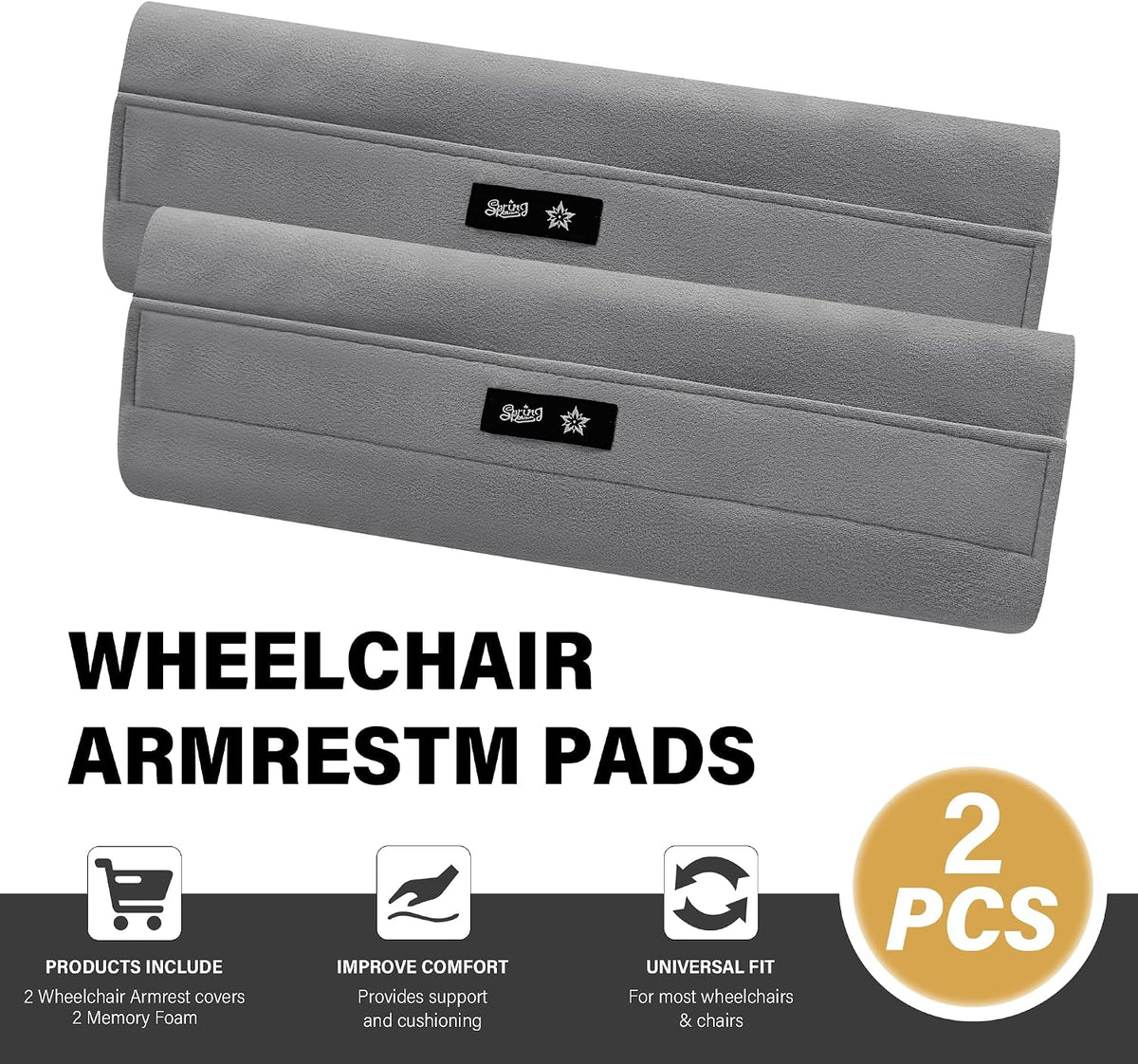 SPRING SEAON Wheelchair Armrest Covers, Soft Suede Memory Foam Pads, 1 Pair