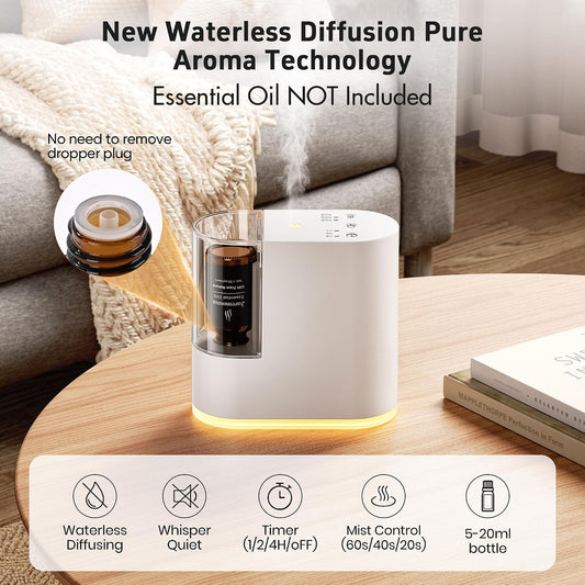 Waterless Essential Oil Diffuser, Ultra-Quiet Rechargeable for Home, White