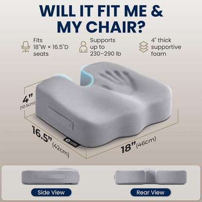 5 STARS UNITED Seat Cushion - Memory Foam Chair Cushion for Tailbone Pain Relief - Ergonomic Support for Coccyx, Sciatica & Butt - Office, Desk & Gaming Chair, Car Seat, Wheelchair, Airplane, Black