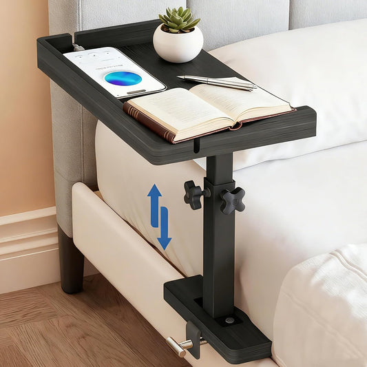 Bedside Shelf for Bed Frame, Clamp On Bedside Table Organizer, Dorm Room Nightstand Alternative for Phone, Glasses, Laptop, Books, Small Storage Tray for Bunk Bed College Dorm (Black)