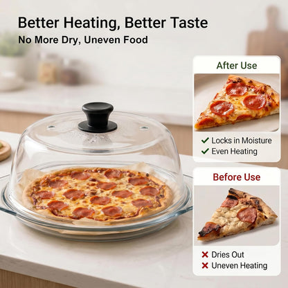 Glass Microwave Splatter Cover for Food,Plate Guard Lid with Ceramic Screw,Plate Splatter Guard Lid with Vent Holes & Easy-Grip Handle，BPA Free, Dishwasher Safe（10in ）