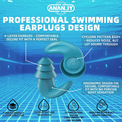 Waterproof Swimming Ear Plugs for Adults Kids, 3 Pairs Soft Silicone