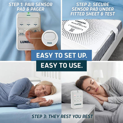 Lunderg Large Wireless Bed Alarm System for Elderly & Fall Prevention | Alerts Caregivers When They Get Up. Extra Coverage For Restless Sleepers. Great For Dementia Care & Safety. US Company.