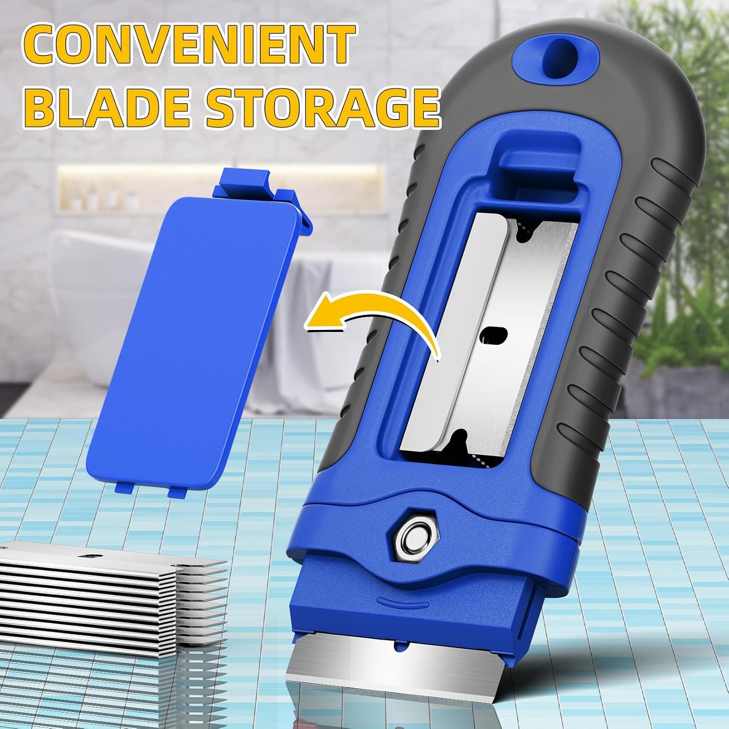 DIYSELF 1 Pack Razor Blade Scraper with 15 Extra Blades, Scraper Tool for Cleaning Window, Paint, Cooktop, Oven, Glass Stove Top Scraper, Razor Scraper with Buit-In Blade Storage | Razor Scraper for Cleaning Window, Paint, Cooktop, Oven, Glass Stove Top