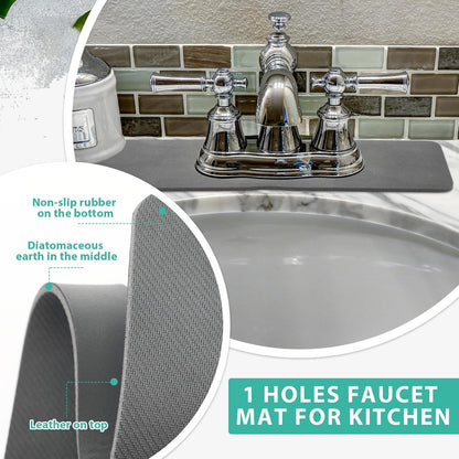 Tioncy 2 Pcs Faucet Mat Sink Splash Guard Oval-hole Oval Splash Pad for Kitchen Sink Oval Base Diatomite Faucet Mat for Bathroom Absorbent Mat Splatter Screens(Dark Gray)