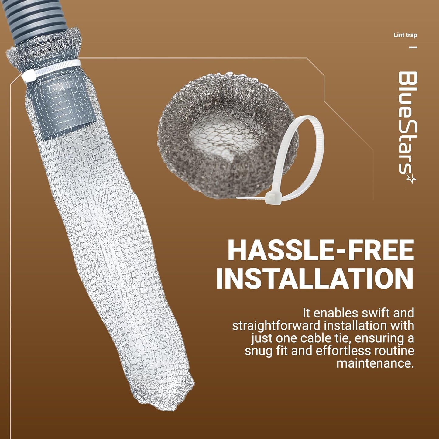 BlueStars 24-Pack Washing Machine Lint Traps with 24 Cable Ties | Rustproof Stainless Steel Mesh Captures Lint & Debris to Help Prevent Sink Drain Clogs and Costly Plumbing Repairs