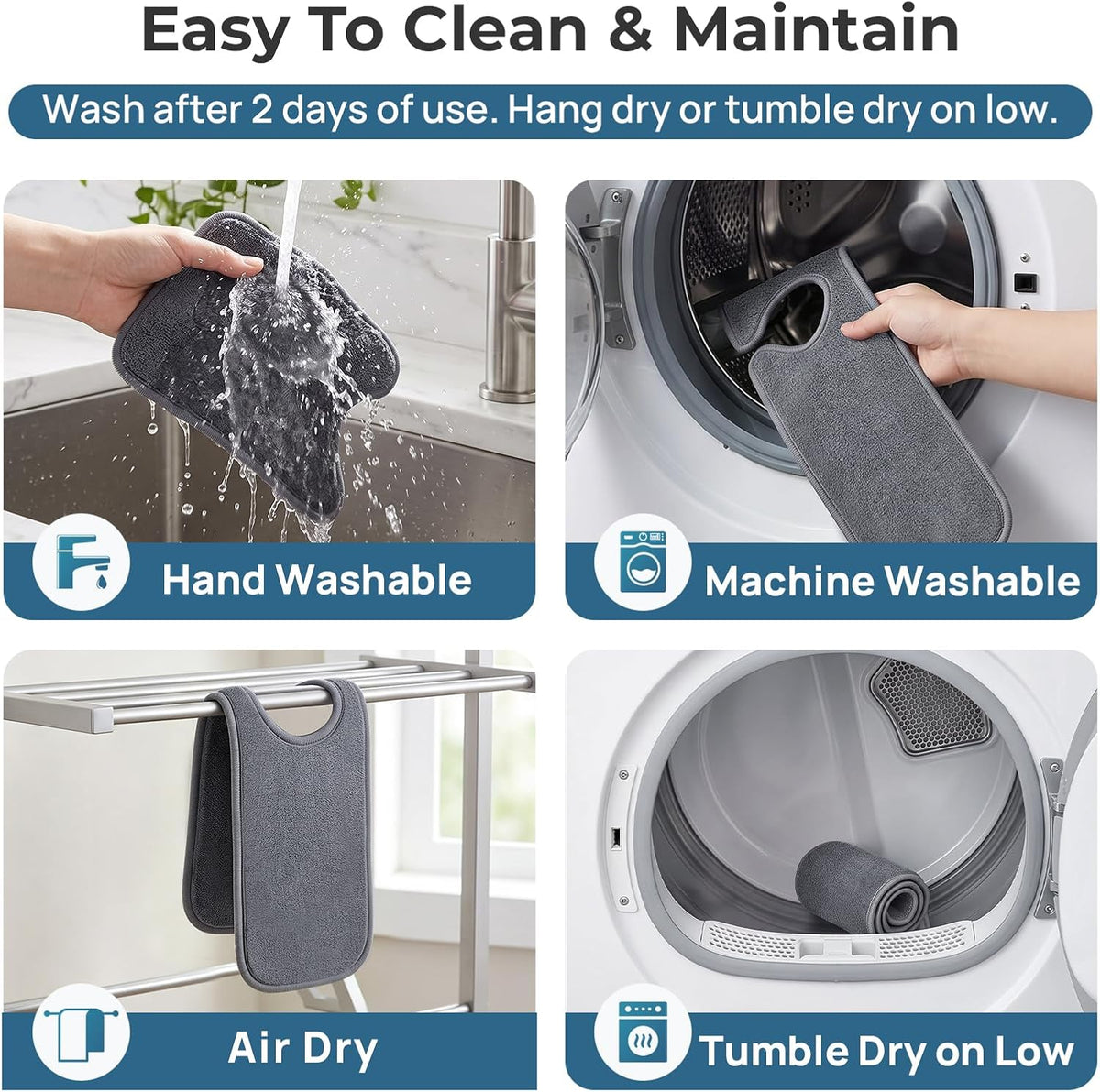 PoYang 4 Pack Faucet Mat for Kitchen Sink Splash Guard, Long 24x5 Inch