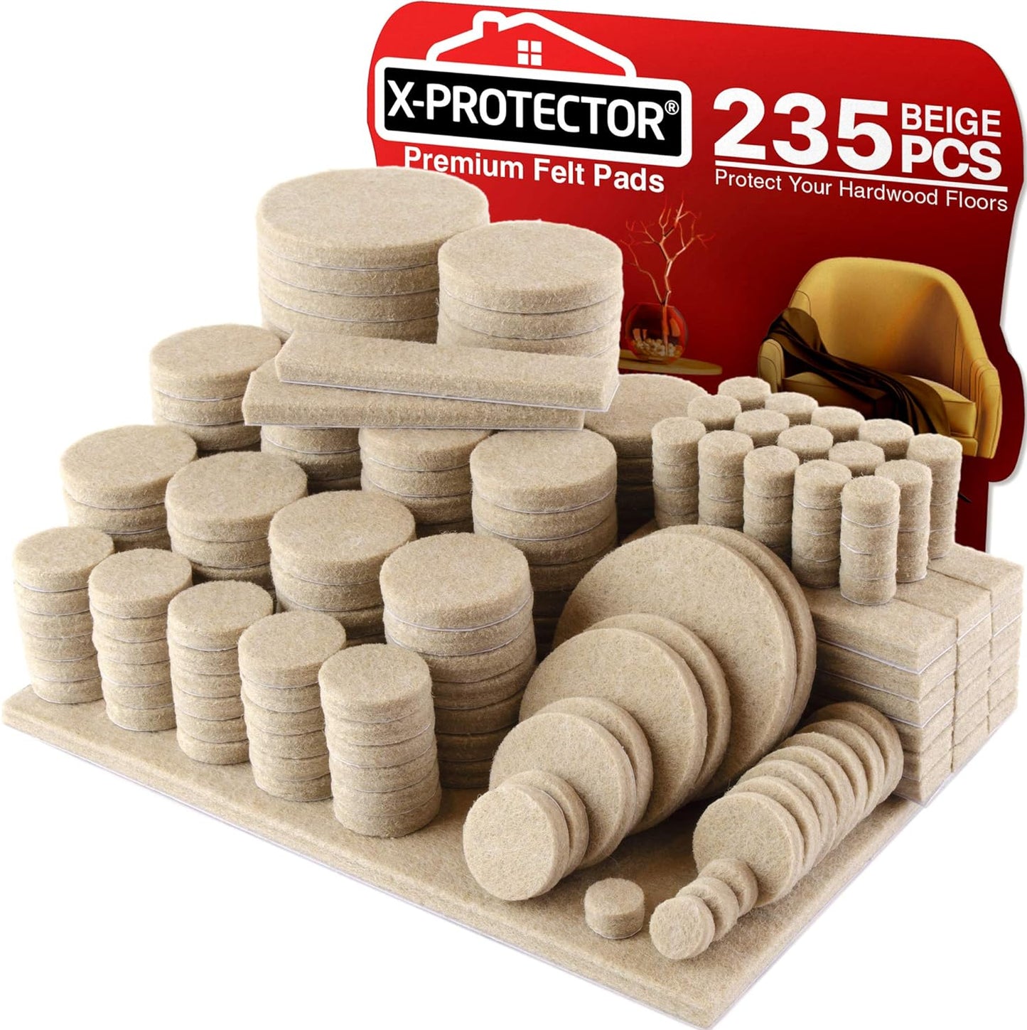 Felt Furniture Pads X-PROTECTOR 235 PCS Premium Furniture Pads - Felt Pads Furniture Feet Best Wood Floor Protectors - Protect Your Hardwood & Laminate Flooring! | Furniture Feet Best Wood Floor Protectors - Protect Your Hardwood & Laminate Flooring!
