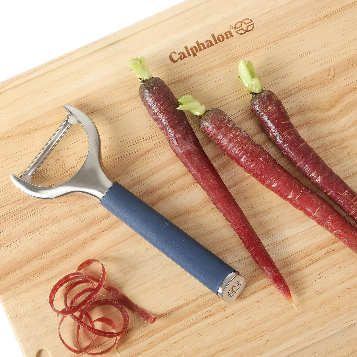 Calphalon Stainless Steel Vegetable Peeler with Swivel Blade, Ergonomic Non-Slip Grip Handle for Fruits & Vegetables, Kitchen Peeler for Smooth Peeling & Meal Prep