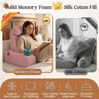 Reading Pillow/Backrest Pillow with Arms, Cup Holder & Phone Pocket