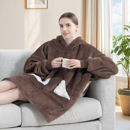 Wearable Blanket Hoodie, Oversized Sherpa Fleece Sweatshirt Blanket with Giant Hood Pocket and Sleeves for Adult, Warm & Cozy Grey Blanket Gifts for Women
