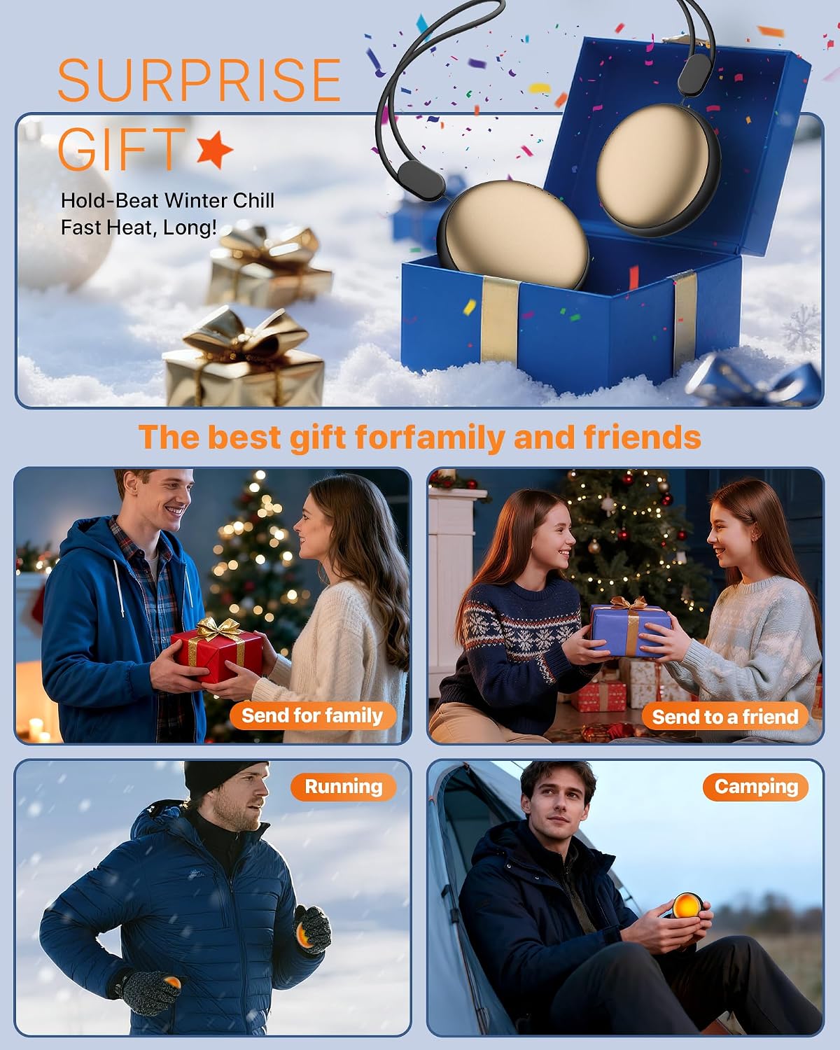 Pocket Size Hand Warmers Rechargeable 2 Pack,20Hrs Long Safe Heat,0.5S Instant Heating,Ultra Thin Electric Hand Warmers,5 Levels Heating Fits in Gloves, Hunting Camping Hiking Essentials