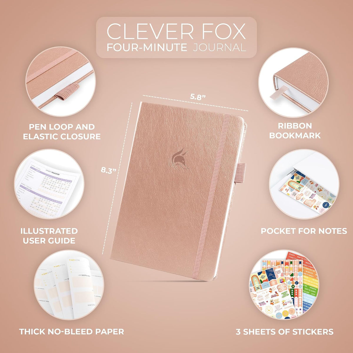 Clever Fox 4 Minute Journal, Guided Daily Habit Tracker Aquamarine