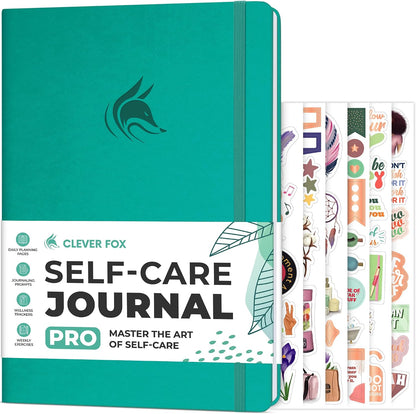 Clever Fox Self-Care Journal PRO for Women, Mental Health, Seashell | Guided daily life reflection, wellness, gratitude, and mood prompts, habit tracker, 7x10 in, eco leather hardcover