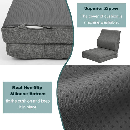 baibu Memory Foam Recliner Cushions with Lumbar Support Pillow Set for Elderly, 20x20x5 Inch Dual-Layer Design Non-Slip Recliner Seat Cushion & Back Support Pillow for Reduce Hip & Lumbar Pain, Brown