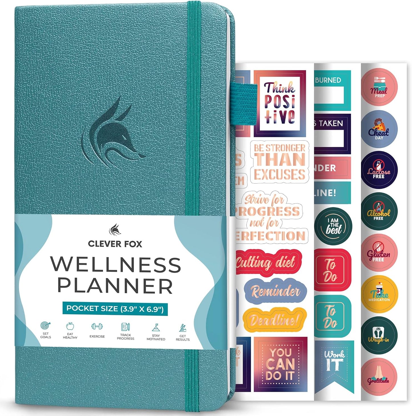 Clever Fox Wellness Planner & Food Journal for Weight Loss, A5 Orange | 5.8"x8.3" nutrition & exercise tracker for women tracking meals, diet & symptom diary, calorie counter notebook, stickers