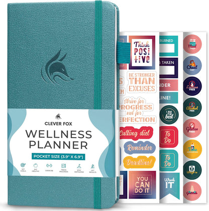 Clever Fox Wellness Planner & Food Journal for Weight Loss, A5 Orange | 5.8"x8.3" nutrition & exercise tracker for women tracking meals, diet & symptom diary, calorie counter notebook, stickers