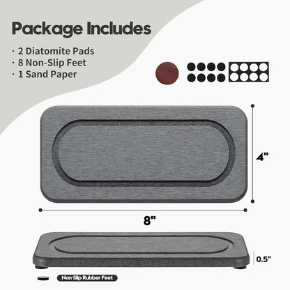 3 Pack Water Absorbent Diatomite Coasters, Stone Drying Mat for Kitchen Counter, Bathroom Sink Organizer Tray, Compact Vanity Rack, Soap Holder Caddy, Faucet Splash Guard, White 8"x3.8"