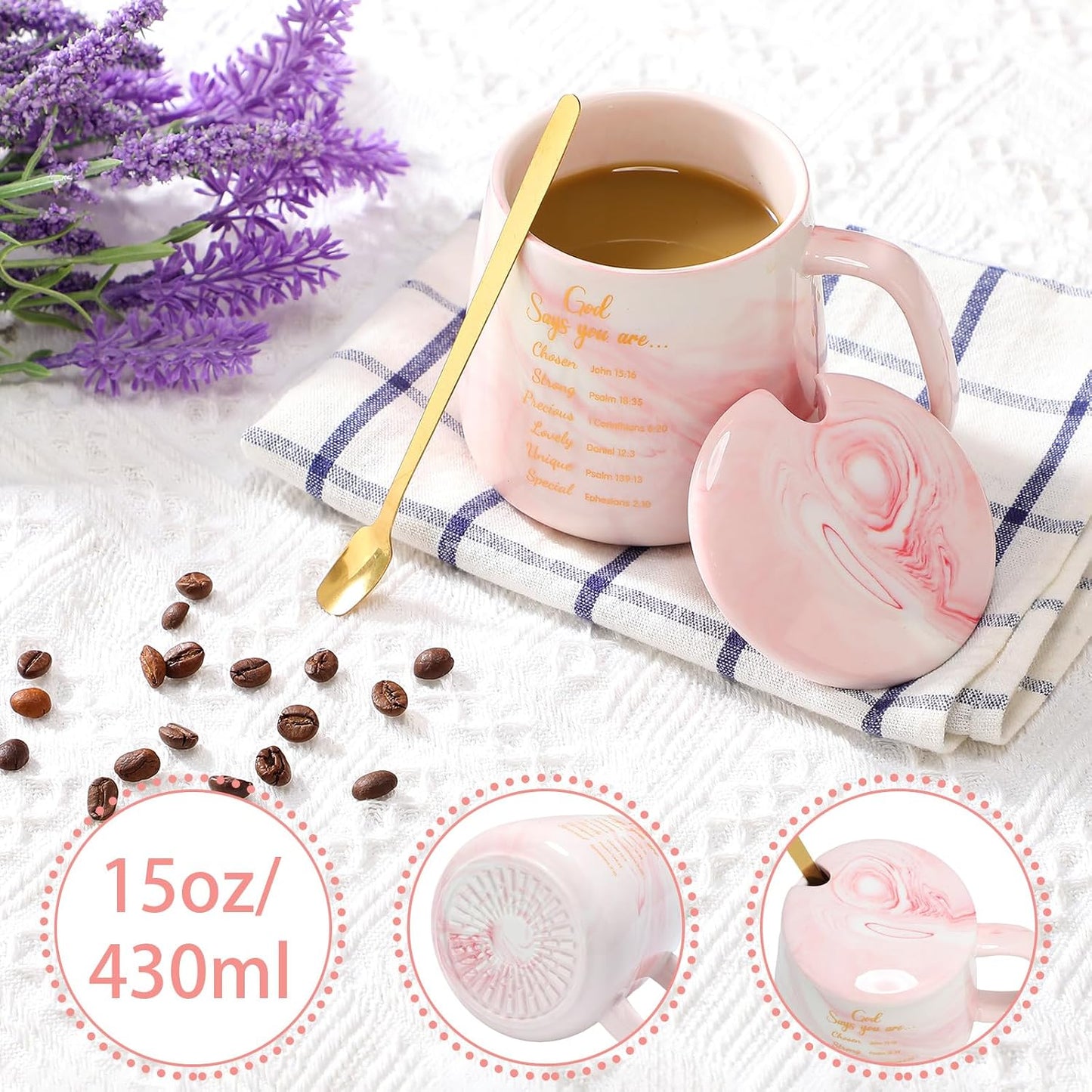 Nitial Bible Verse Coffee Mug Warmer Set Christian Coffee Mug Warmer | God Say You Are, Bible Verse Coffee Mug and Mug Warmer, Christian Gifts for Women, Pink Marble Mug, Teacher Mom Coworker