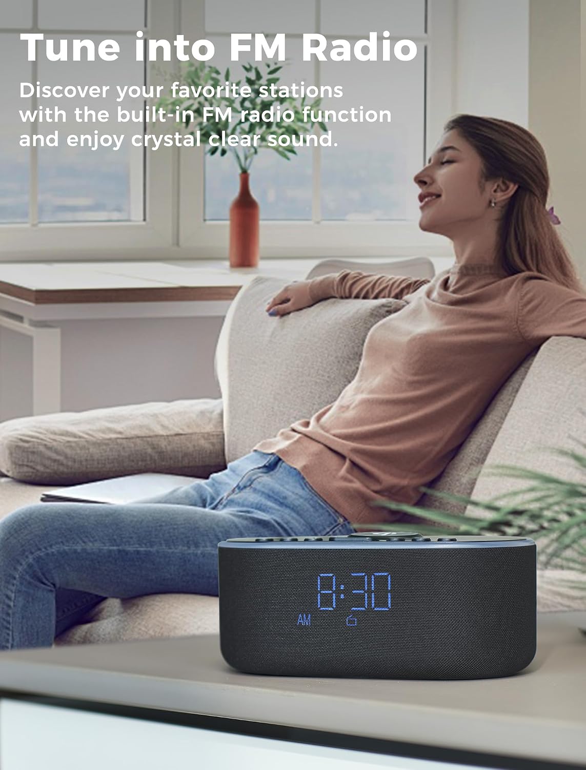 Odokee Qi Certified Wireless Charging Alarm Clock Radio for Bedroom