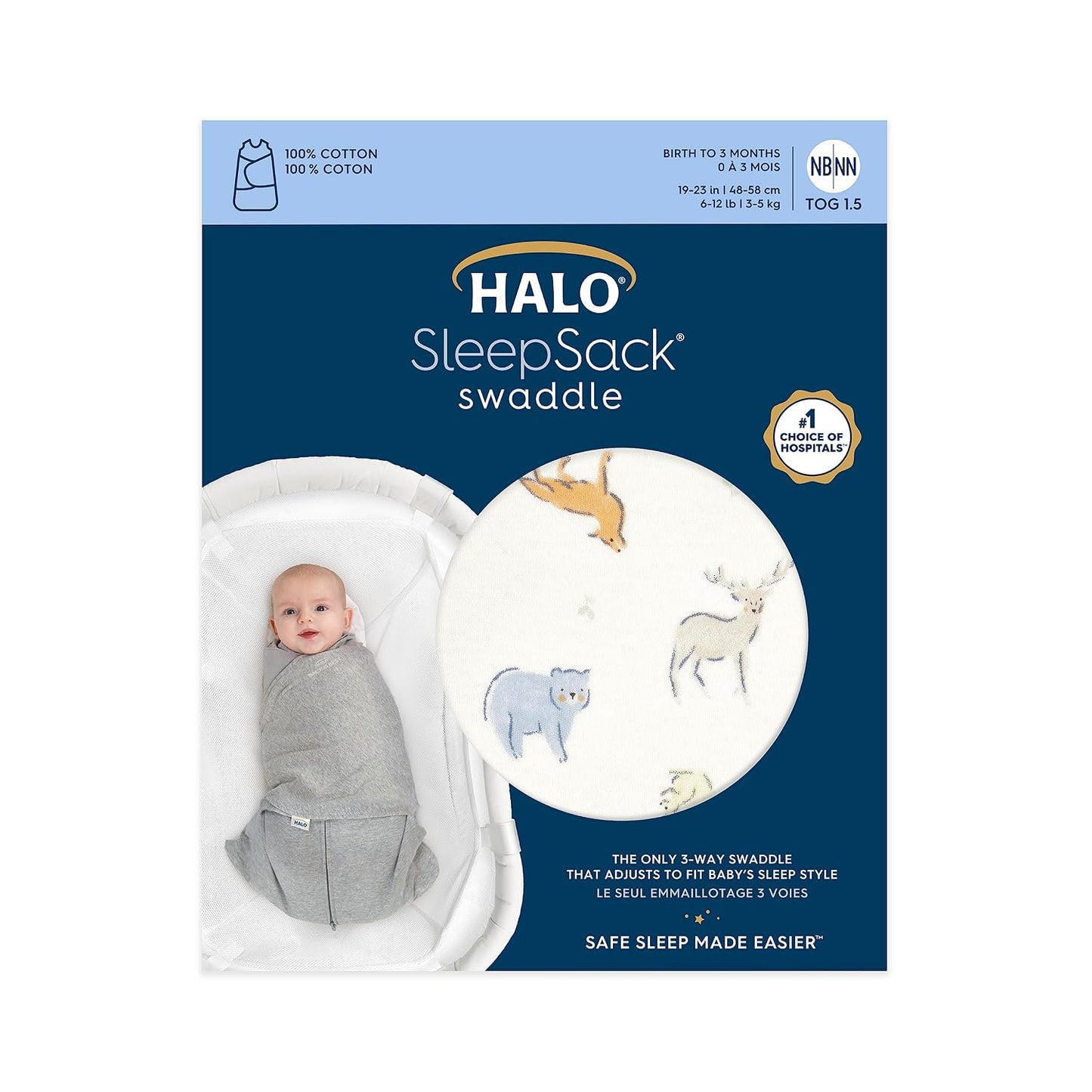 HALO 100% Cotton Sleepsack Swaddle, 3-Way Adjustable Wearable Blanket, TOG 1.5, Pink Floral, Newborn, 0-3 Months - Colors A