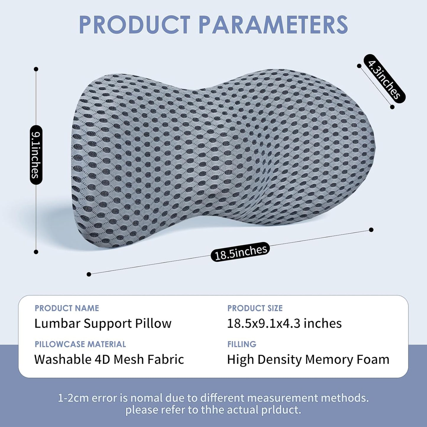 kasney Lumbar Support Pillow for Office Chair, Back Support Pillow, Gray | Memory Foam Lumbar Pillow for Low Back Pain Relief, Ergonomic Streamline Car Seat, Office Chair, Recliner and Bed
