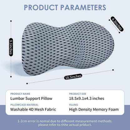 kasney Lumbar Support Pillow for Office Chair, Back Support Pillow, Gray | Memory Foam Lumbar Pillow for Low Back Pain Relief, Ergonomic Streamline Car Seat, Office Chair, Recliner and Bed