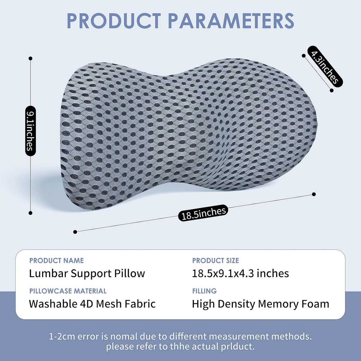 kasney Lumbar Support Pillow for Office Chair, Back Support Pillow, Gray