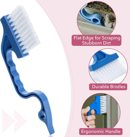 Slick- Window Track Cleaning Brush, 2 Pack, Yellow/Purple Ergonomic Handle, Built-in Scraper, Multipurpose, Window Track Cleaning Tools