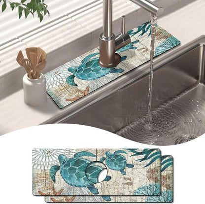 Kitchen Sink Splash Guard Faucet Mat 24" X 5.5" Tropical Leavesl Absorbent Fast Drying Mat Faucet Draining Mat Sink Splash Guard Behind Faucet Drip Catcher for Kitchen Bathroom