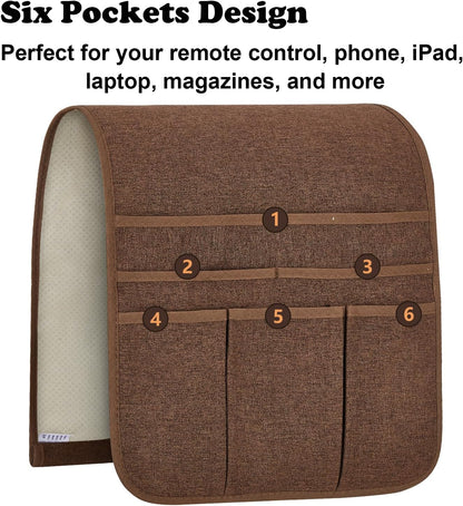 Teniux Remote Control Holder GRS Certified Armchair Caddy for Recliner Couch, Recycled Material Non-Slip Armrest Organizer with 5 Pockets for Magazine, Tablet, Phone, iPad (Dark Grey)