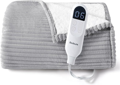 Bedsure GentleSoft Heated Blanket Throw - Soft Ribbed Flannel Electric Blanket, Gifts for Grandma (50x60 inches, Grey)