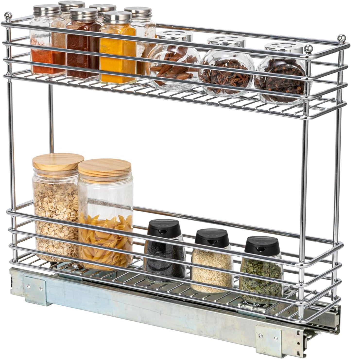 Household Essentials Glidez Multipurpose Chrome-Plated Steel Pull-Out/Slide-Out Storage Organizer for Cookware and Bakeware - 2-Tier Design - Fits Standard Size Cabinet or Shelf, Chrome