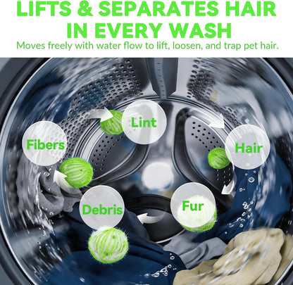 12 Pack Pet Hair Remover for Laundry, Reusable Hair Catcher Balls (Green) | Dog & Cat Hair Remover for Washer & Dryer, Anti-Tangle Laundry Balls, Removes Lint & Fur from Clothes, Bedding & Blankets