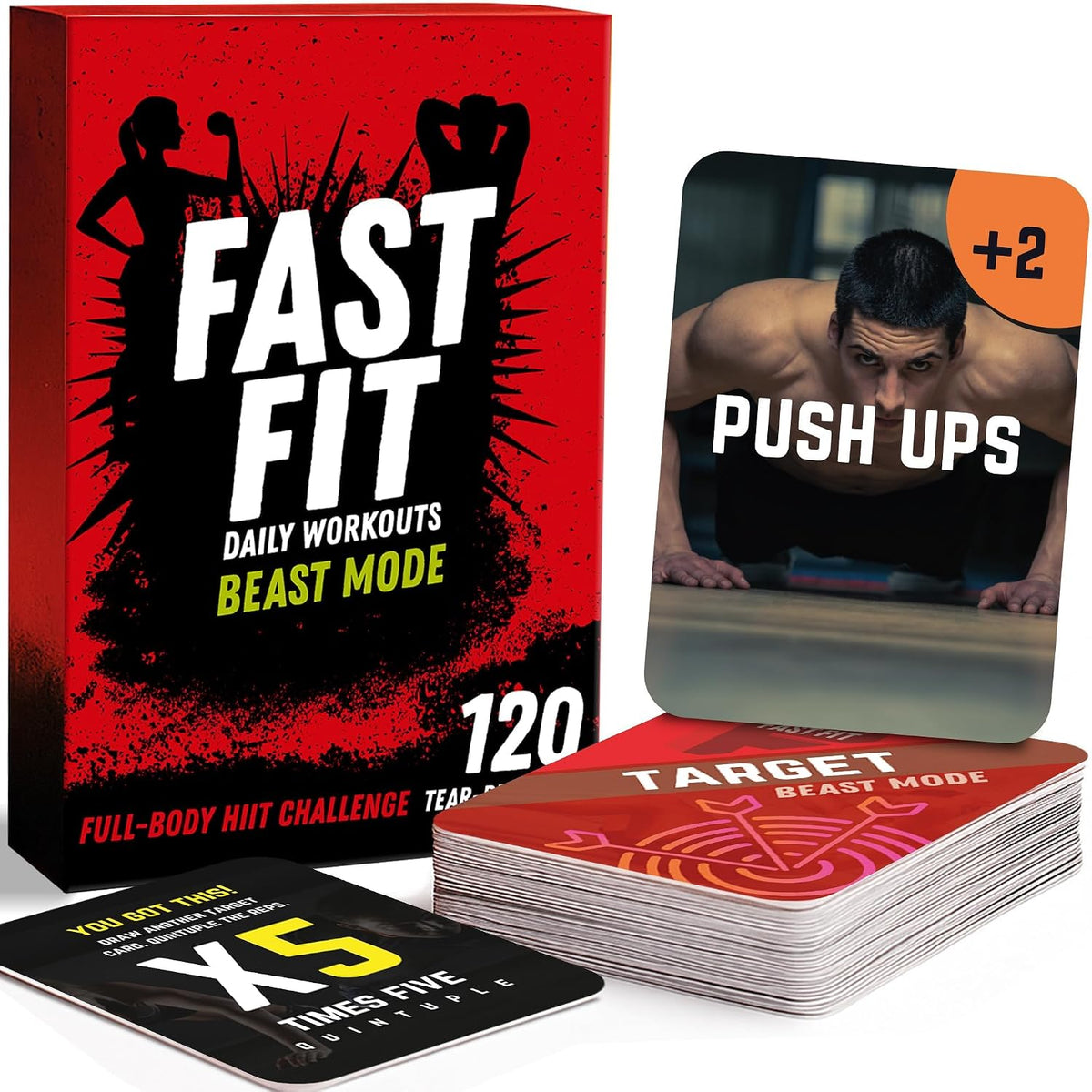 Fast Fit Beast Mode Workout Cards - 120 Tear Resistant HIIT Fitness Deck