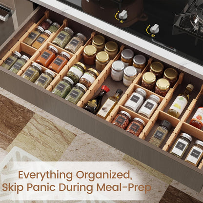 Bamboo Drawer Dividers 8 Pack with Inserts, Kitchen Adjustable Drawer Organizers for Home, Bedroom, Dresser, Expandable Organization 8 Dividers with 16 Inserts