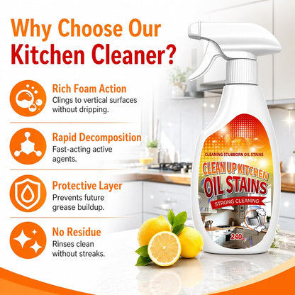 2 PCS Clean Up Kitchen Oil Stains Spray, Kitchen Cleaner Spray, Heavy Oil Cleaner Stain, All-Purpose Cleaning Spray for Kitchens Oil Stain Remover - 240ML/8.45 FL.Oz