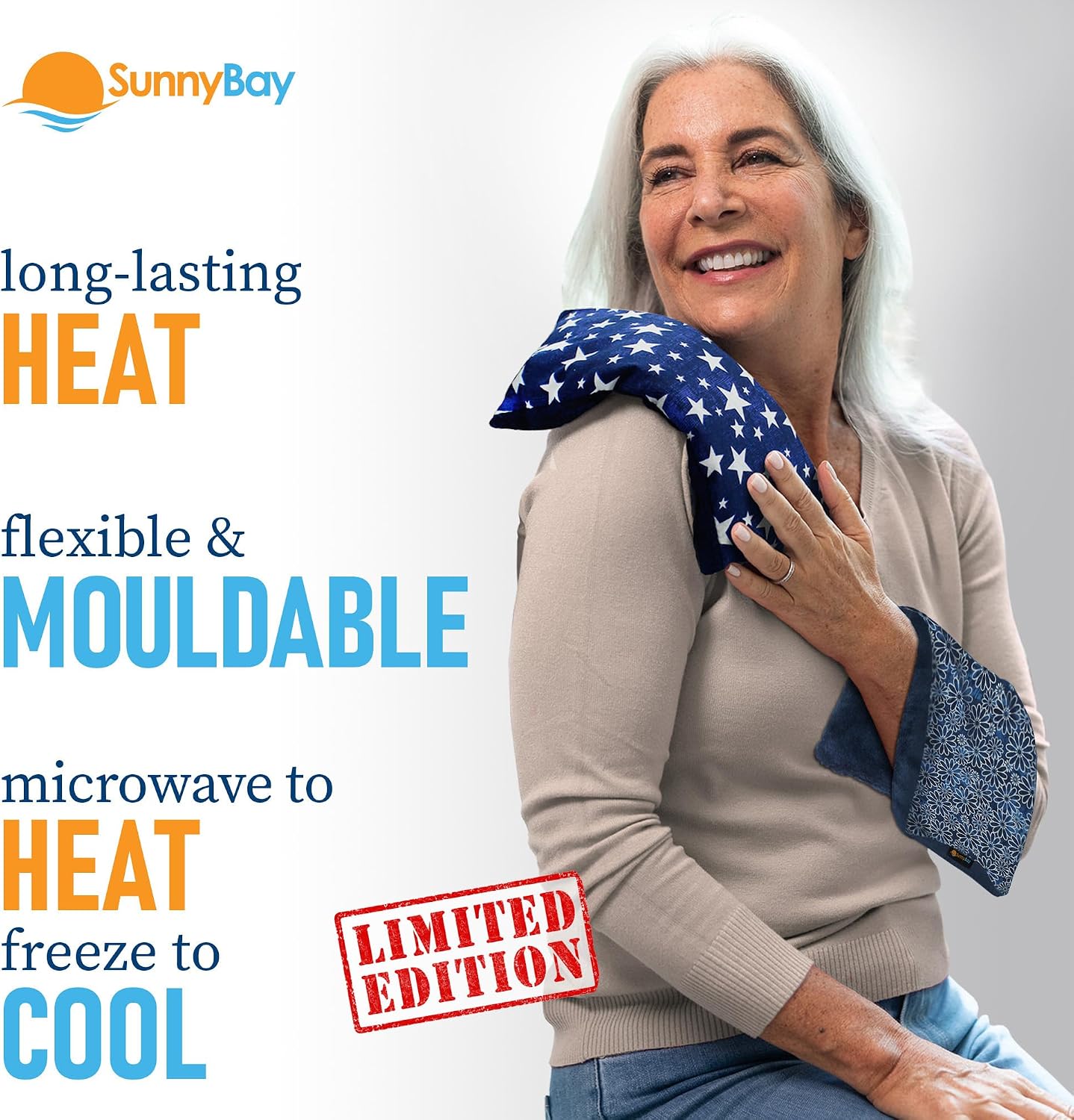 SunnyBay Small Microwave Heating Pad, Microwavable Versatile Cold/Heated Neck and Shoulder Wrap for Back Pain and More, Moist Heat Cotton-Fleece Pad, 6x11 Inches, Navy Blue and Persimmon, Pack of 2