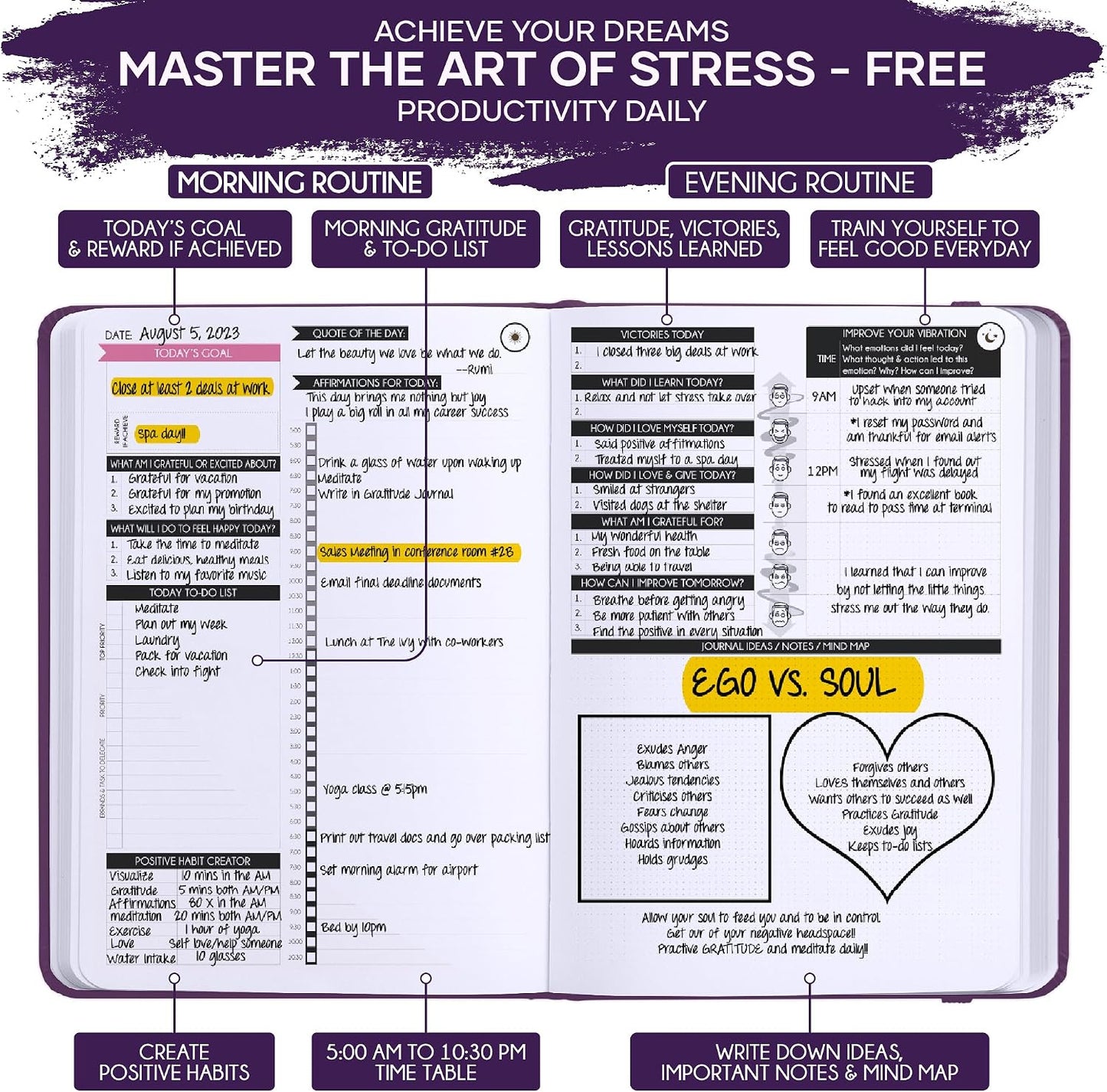 Freedom Mastery Daily Journal of Gratitude, Productivity & Habit Tracker | Undated 90-Day Planner with Daily Reflection, Mindfulness, Positivity, Vision Board & Stickers, Gratitude Journal for Women