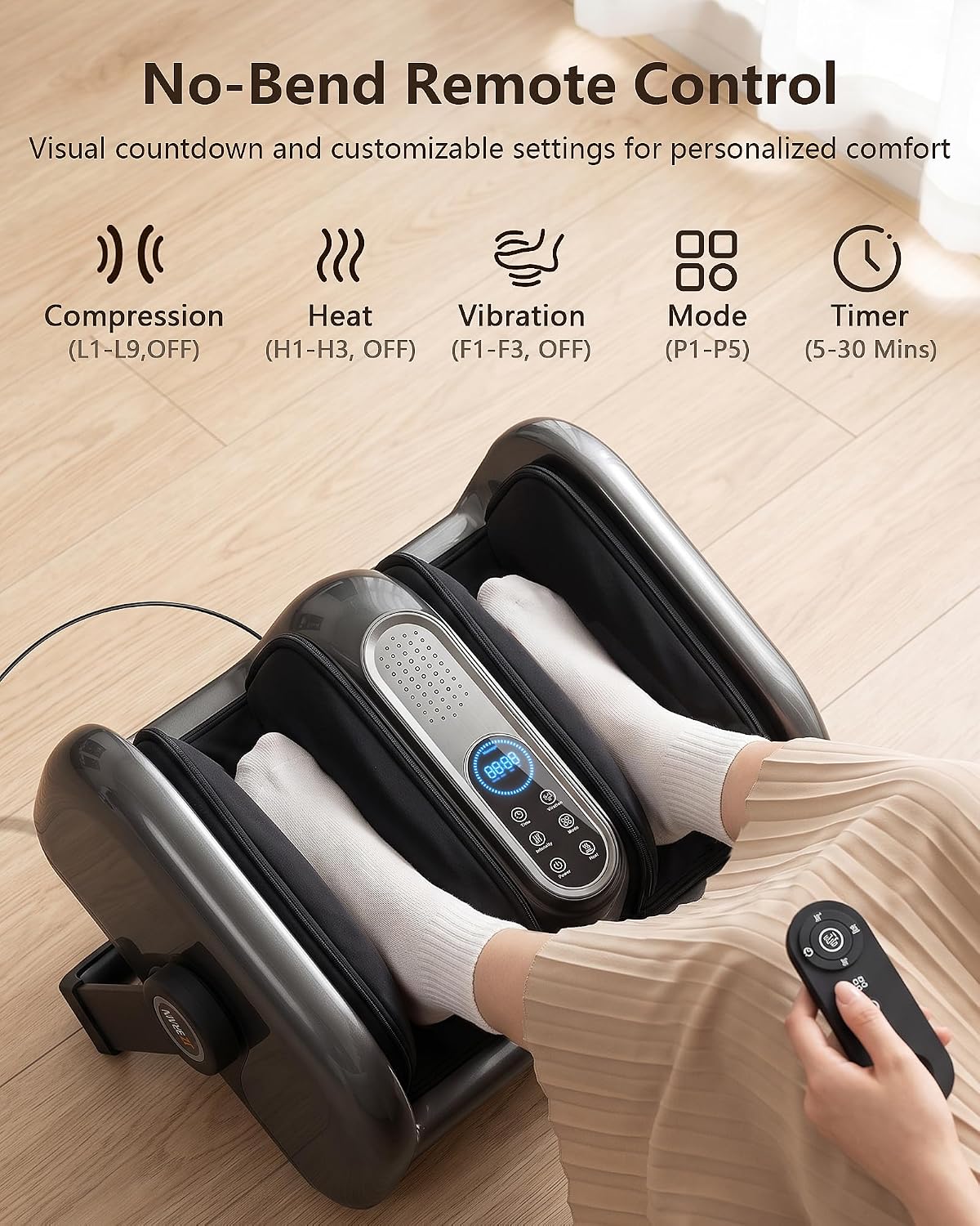 JZBRAIN Pro Shiatsu Foot Massager with Heat for Plantar Fasciitis | L1-L9 Compression, Roller Kneading, Vibration, Soothing Heating, Remote Control, Adjustable Stand for Flat or Angled Use