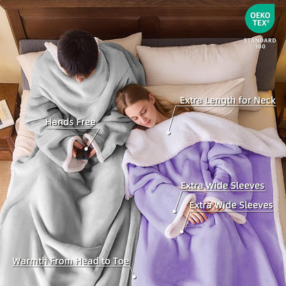 IFNOW Sherpa Wearable Blanket with Sleeves, Oversized Snuggle Robe, Purple | 430GSM Thick, 55x69", Big Pocket, TV Blanket,Fall Winter Dorm Essentials or Office, Christmas Birthday Gifts for Women Men