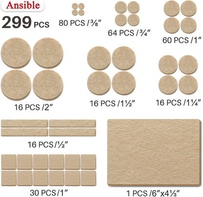 Ansible Felt Furniture Pads Chair Leg Floor Protectors 1" 60PCS | Felt Pads for Hardwood Floors,Self-Adhesive, Reduce Noise and Anti-Scratches,Easy to Install,Beige,Round