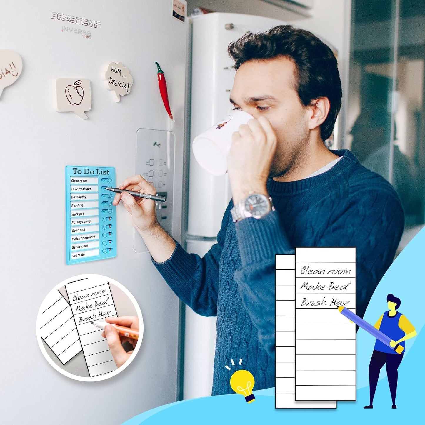 Chore Chart for Kids: Dry Erase Visual Schedule, Magnetic Bedtime/Morning Routine Chart - Toddler Chore Board, Checklist, To Do List for Kids (2 morning checklists, 2 bedtime checklists)