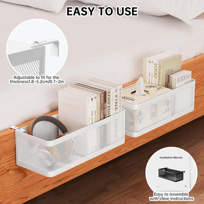 Bedside Caddy Shelf for Bunk Bed & Dorm, Adjustable Bunk Bed Caddy Holder for Top Bunk, Rails, Cribs, Bedside Shelf Organizer for Phone/Books/Drinks (Black, L(L11in*W4.9in*H3.93in))