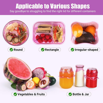 Silicone Stretch Lids for Food Storage in Fridge, Reusable Elastic Bowl Covers for Cup, Cans, Jars, Round & Rectangle Container, Food Grade Silicone Microwave Food Cover, Heat-Resistant, 6PCS