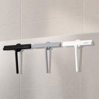 Minismus Shower Squeegee with Magnetic Hook - Silicone Window Wiper with Adhesive Wall Mounted Hanger - Shower Squeegee for Glass Doors - Rubber Squeegee - Shower Glass Cleaner (8.25 inches, Black)
