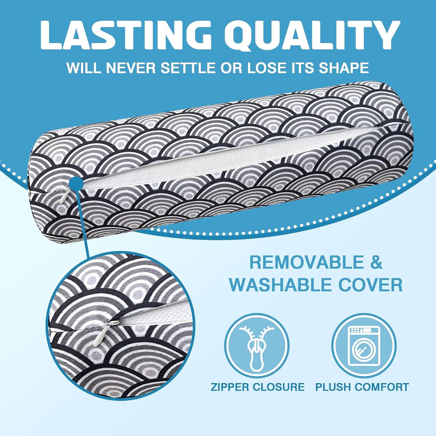 Neck Roll Pillow for Sleeping,Ergonomic Cylinder Tube Pillows for Cervical Spine and Neck Support,Versatile Roll Pillow for Bed,Office,and Travel,Memory Foam Bolster with Washable Cover